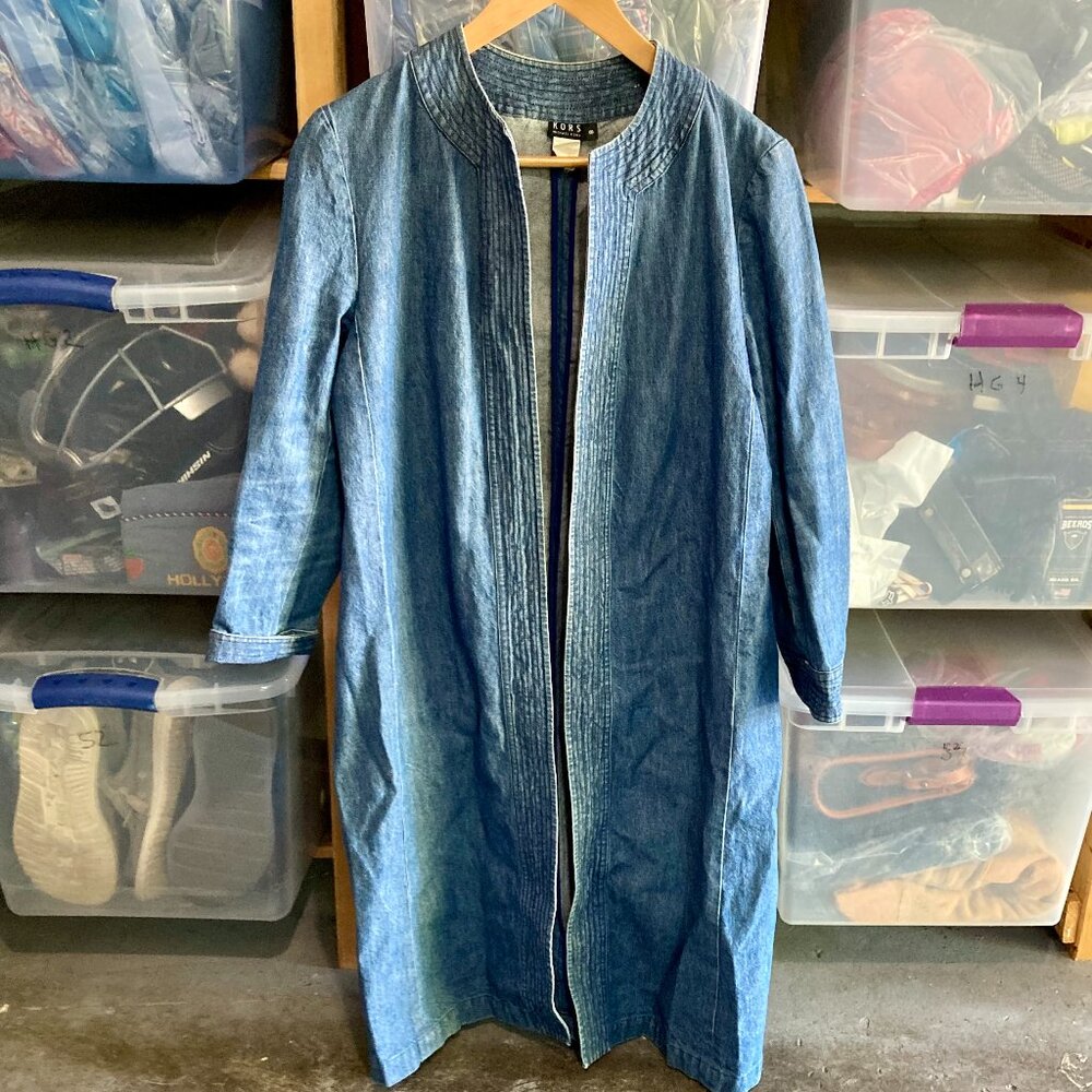 Michael Kors Womens Vintage Blue Denim Open Duster Jacket Size 8 Western